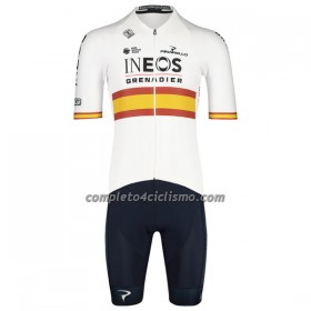 Completo Maglia + Pantaloncino con bretelle 2022 INEOS Grenadiers Campione Spagnolo Manica Corta Bianco